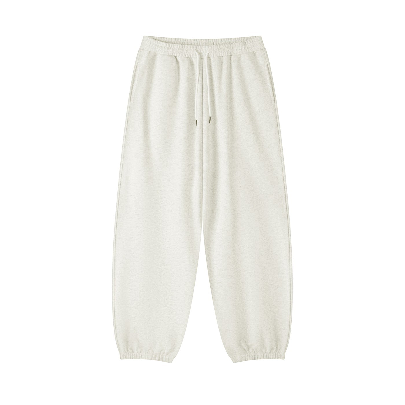 Omina Essential women's off-white cotton blend jogger sweatpants with an elastic drawstring waist and cuffed ankles.