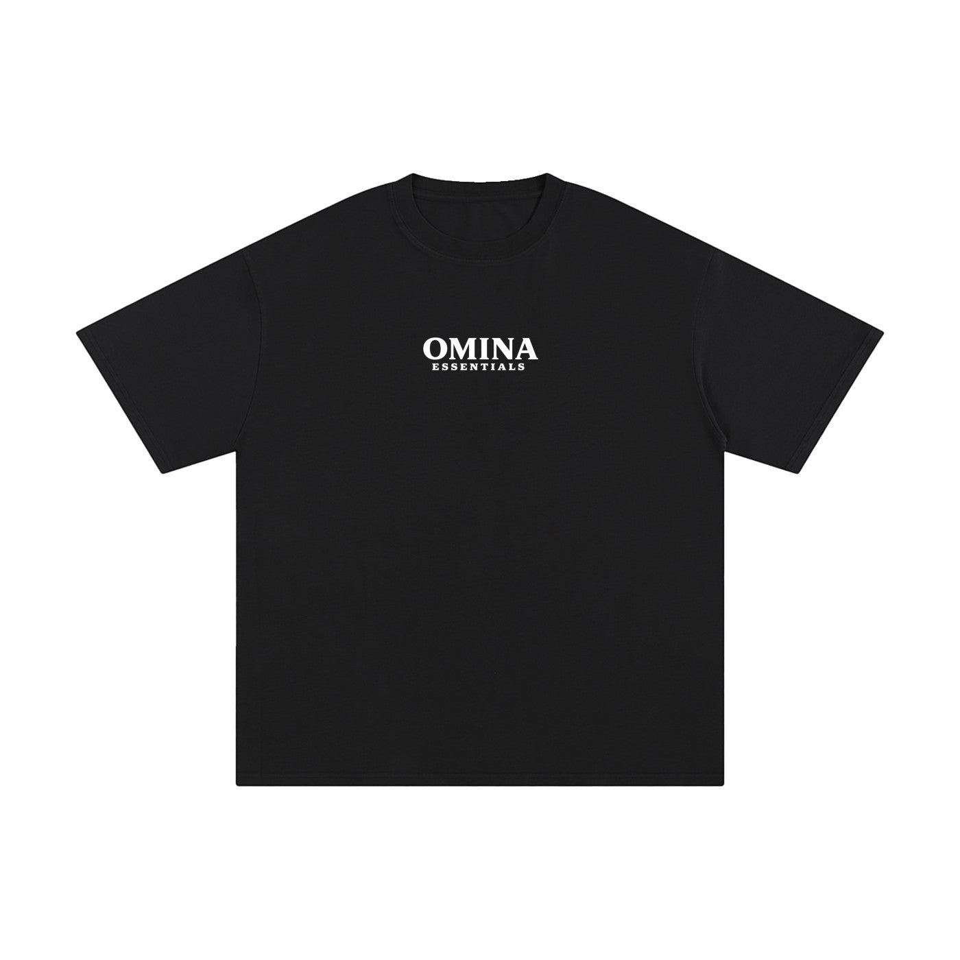 OMINA Essentials black heavyweight cotton t-shirt with crew neck and relaxed fit.