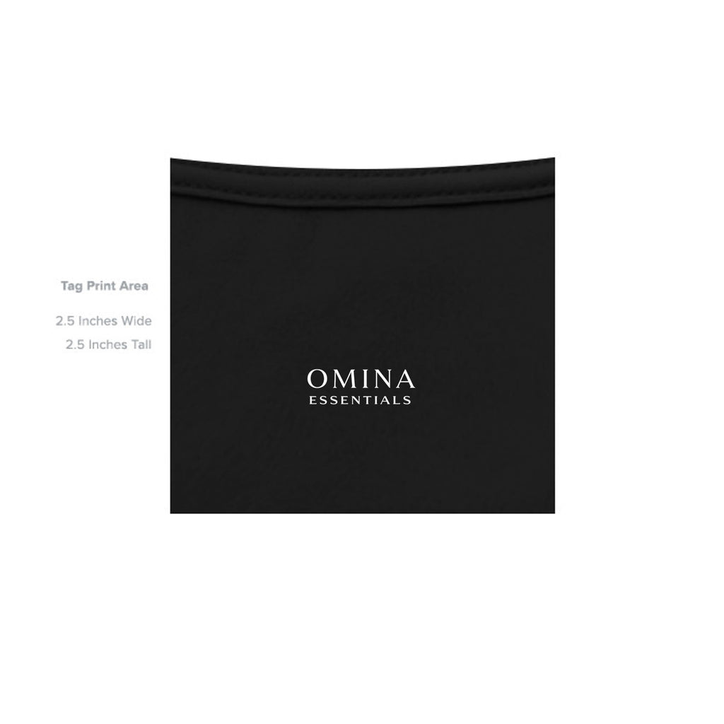OMINA Essentials black heavyweight cotton oversized tee with minimalist logo print.