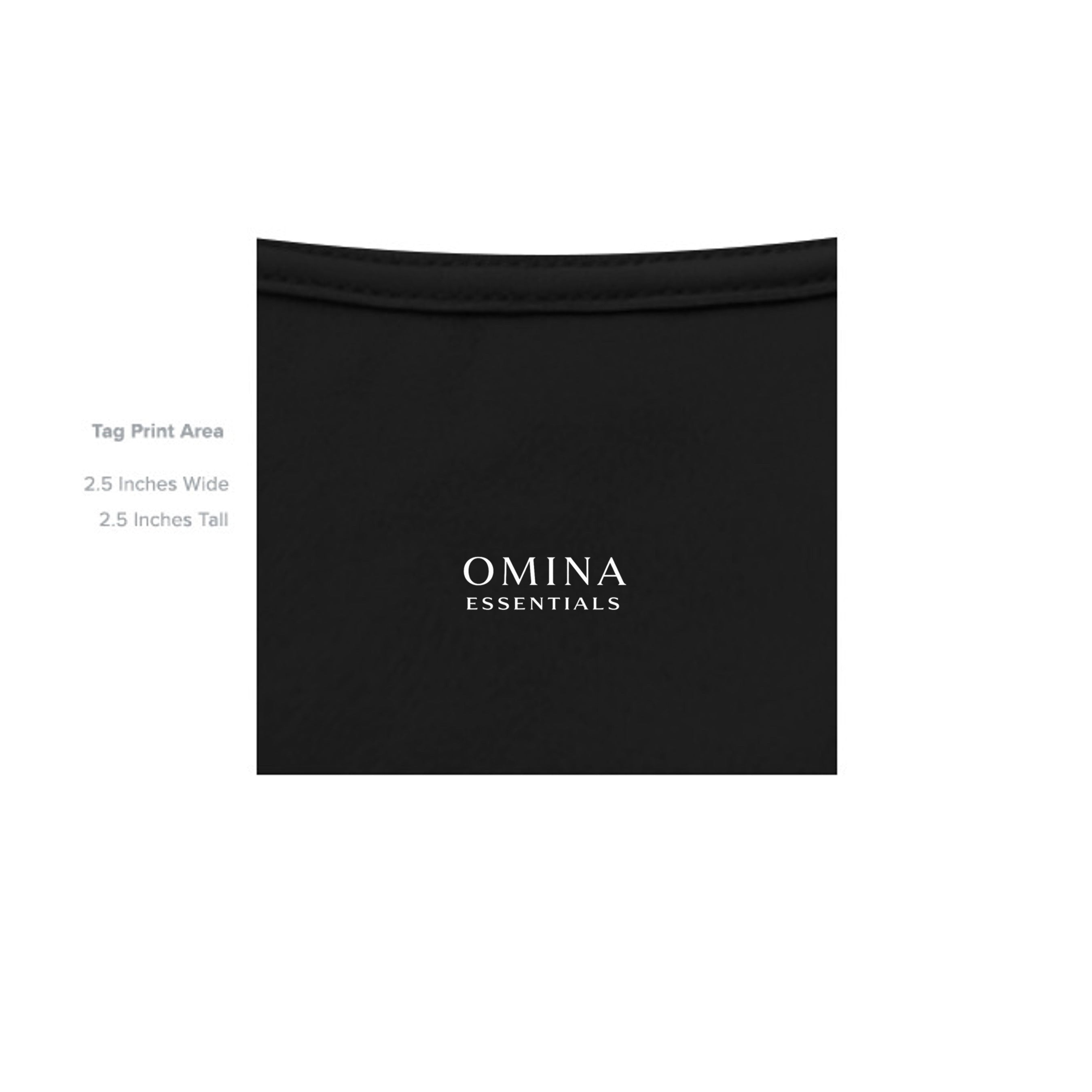 OMINA Essentials black heavyweight cotton oversized tee with minimalist logo print.