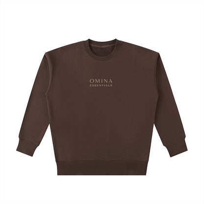 OMINA Essentials heavyweight cotton sweatshirt in dark brown with a brushed interior and oversized fit.