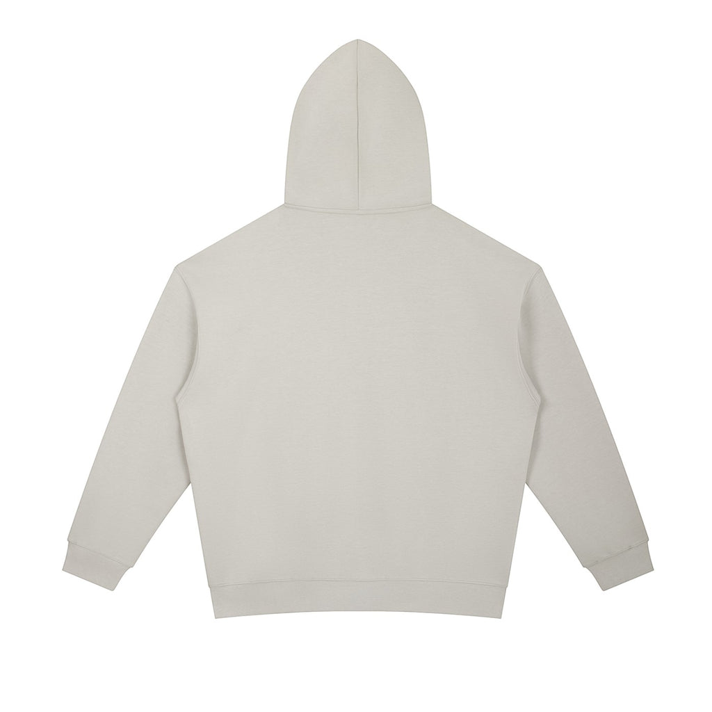 Omina Essentials heavyweight cotton blend hoodie in light grey, featuring an oversized fit, drop shoulders, and a kangaroo pocket.