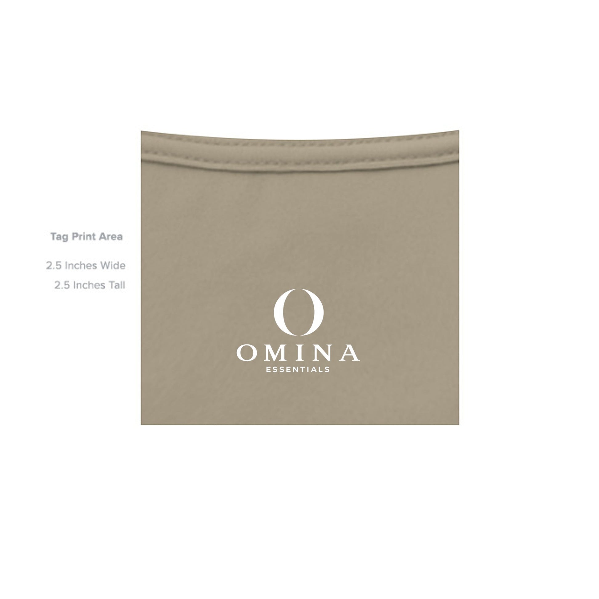 Omina Essentials heavyweight tee interior neck label print area in beige with white logo branding