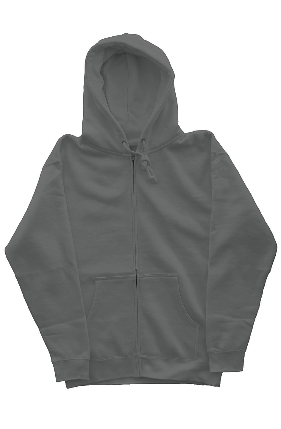 OMINA Essentials heavyweight charcoal grey zip-up hoodie with front pockets and drawstring hood.