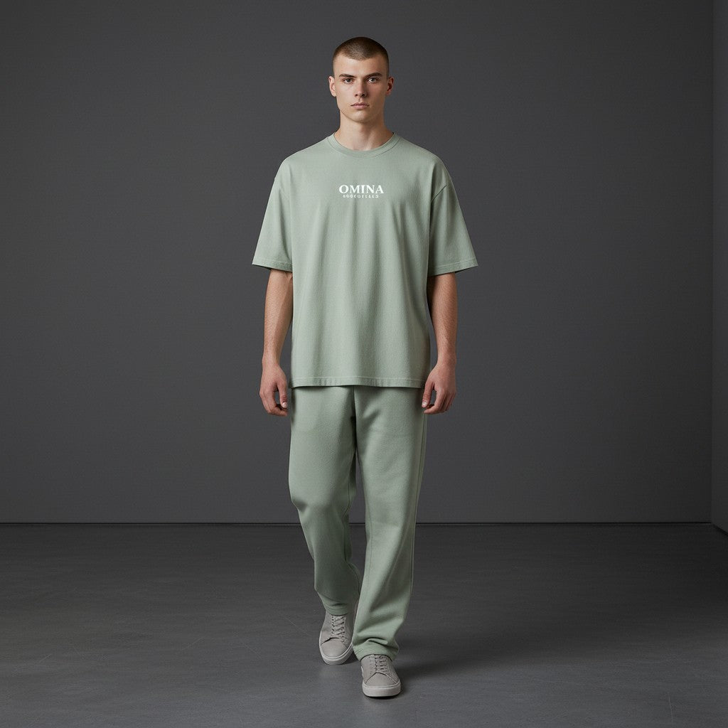 Omina Essentials No Limit heavyweight cotton t-shirt in light green with a relaxed fit and crew neck.