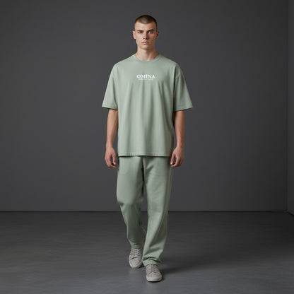 Omina Essentials No Limit heavyweight cotton t-shirt in light green with a relaxed fit and crew neck.