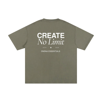 Omina Essentials No Limit heavyweight cotton t-shirt in olive green with crew neck and drop shoulders.