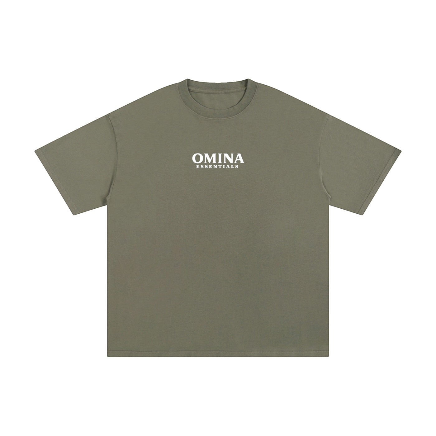Omina Essentials No Limit heavyweight cotton t-shirt in olive green with a relaxed fit and crew neck.