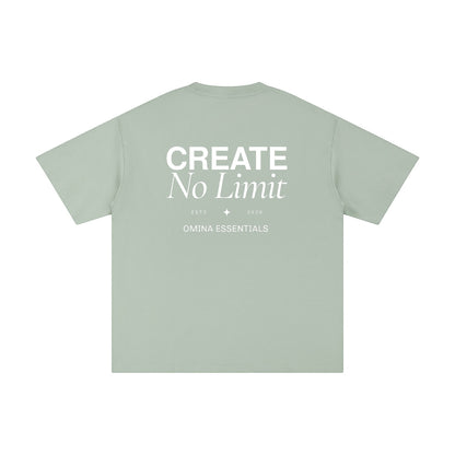 Omina Essentials No Limit heavyweight cotton t-shirt in sage green with crew neck and drop shoulders.