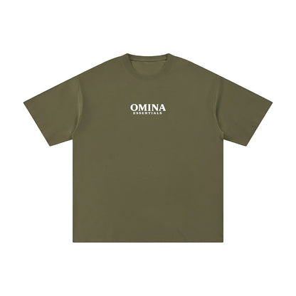 Omina Essentials olive green heavyweight cotton t-shirt with crew neck and drop shoulders.