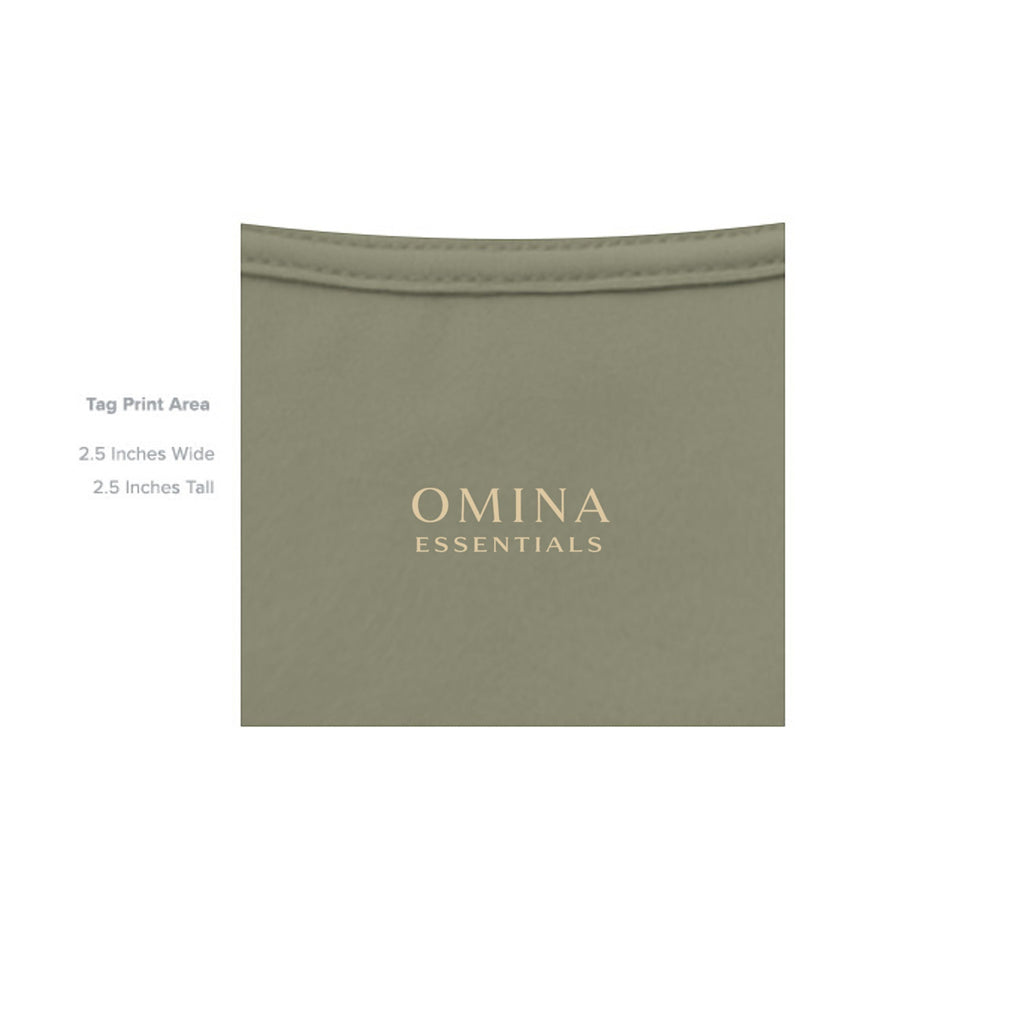 OMINA Essentials sage green heavyweight cotton t-shirt with minimalist logo print. Relaxed fit.