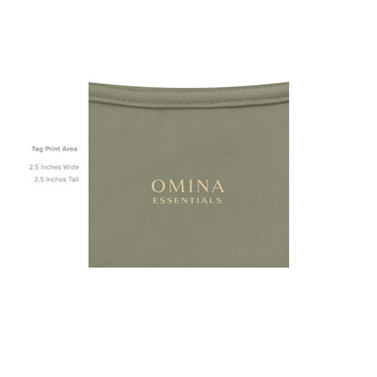OMINA Essentials sage green heavyweight cotton t-shirt with minimalist logo print. Relaxed fit.