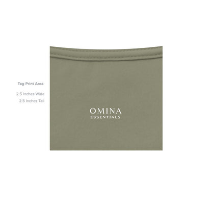 Omina Essentials sage green heavyweight cotton oversized tee with minimalist logo print.