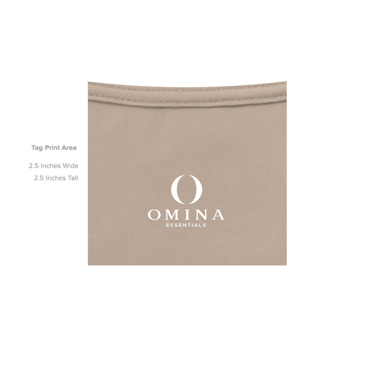 Omina Essentials Silent Mood unisex jersey tee interior neck label print area on soft beige cotton fabric