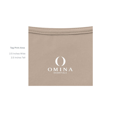 Omina Essentials Silent Mood unisex jersey tee interior neck label print area on soft beige cotton fabric