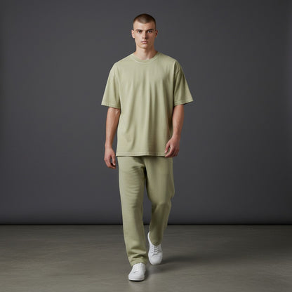 Omina Essentials vintage wash cotton t-shirt in pale green with a relaxed oversized fit and ribbed crew neck.