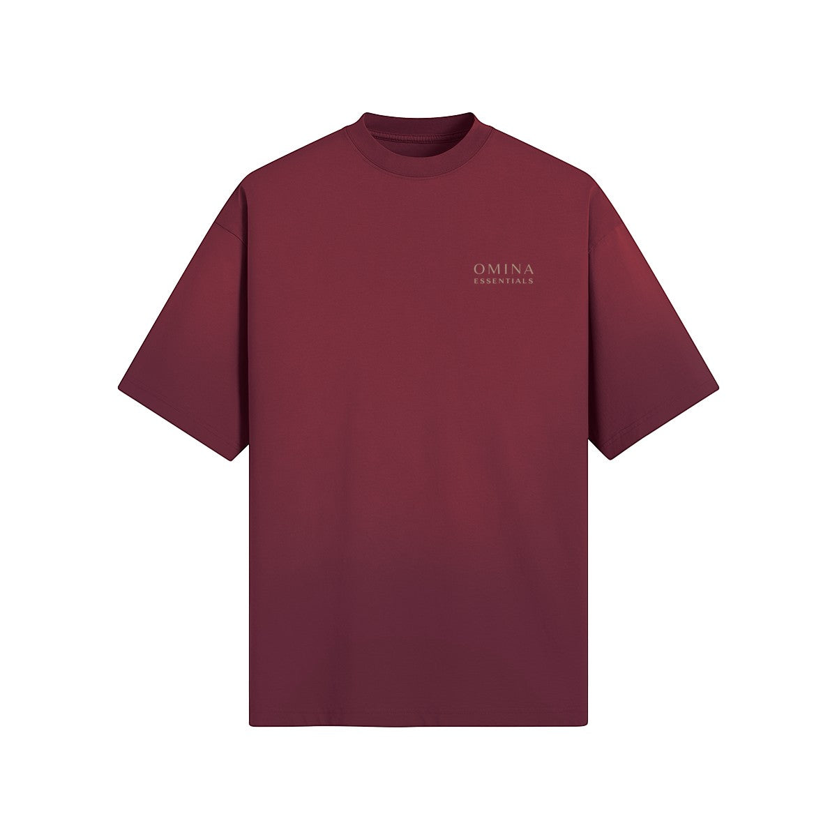 OMINA Essentials The Work Shows T-Shirt in deep red, made from premium cotton with a soft, breathable feel and minimalist logo.