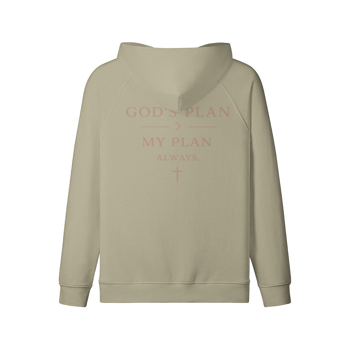 Omina Faith Over Fear heavyweight cotton zip hoodie in beige with God's Plan graphic on the back