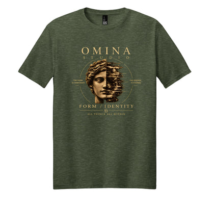 Omina Form Identity Graphic T-Shirt in olive green cotton with a classical bust graphic.