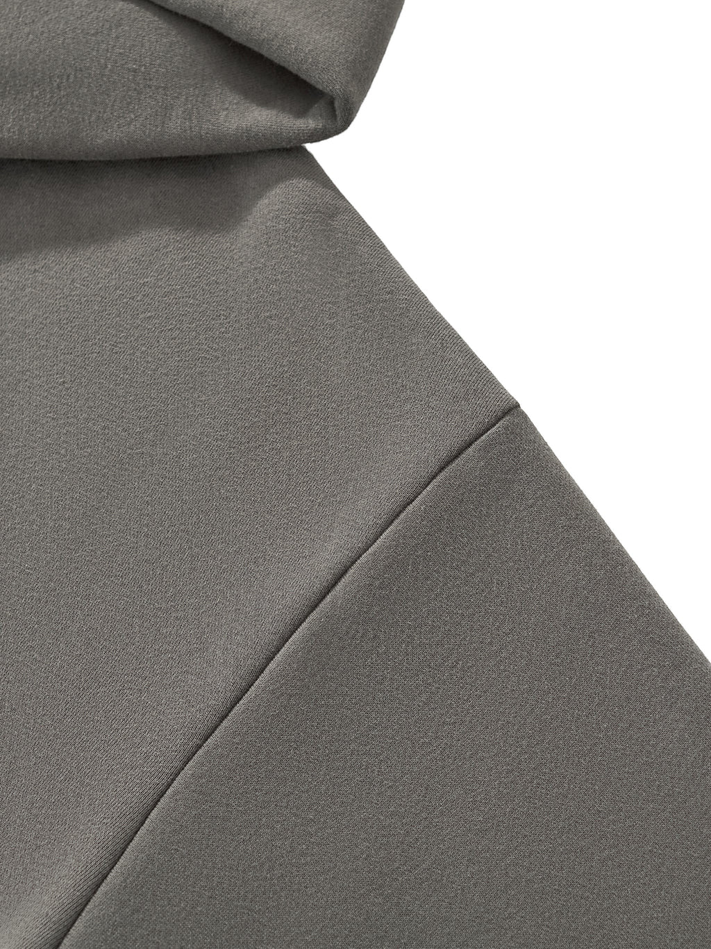 Omina grey fleeced boxy hoodie with drop shoulders and ribbed cuffs and hem. Soft brushed fleece interior.