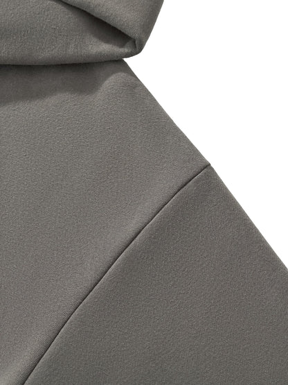Omina grey fleeced boxy hoodie with drop shoulders and ribbed cuffs and hem. Soft brushed fleece interior.