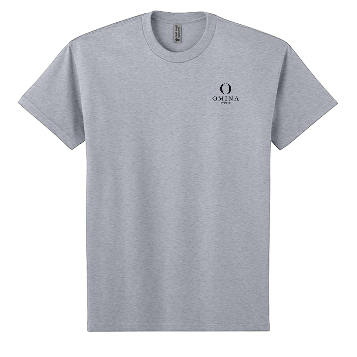 Omina heavyweight grey cotton t-shirt with OMINA Studio logo on the chest