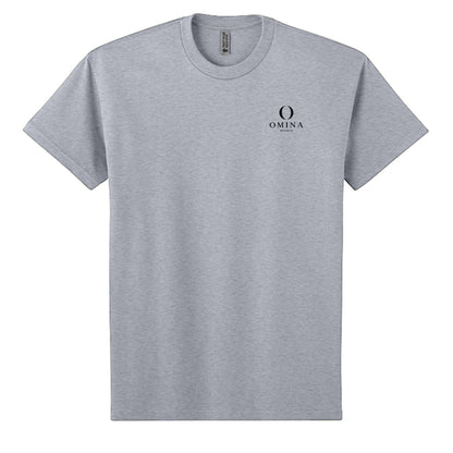 Omina heavyweight grey cotton t-shirt with OMINA Studio logo on the chest