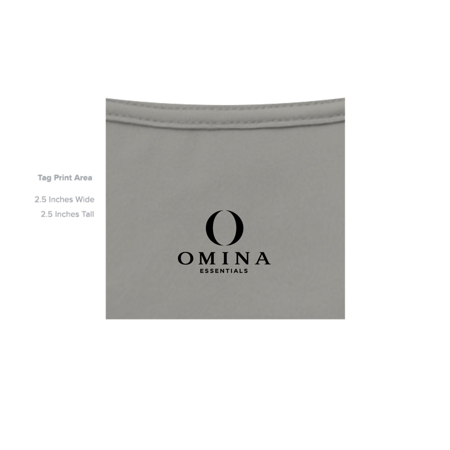 Omina Essentials grey heavyweight cotton t-shirt interior neck label with black logo print