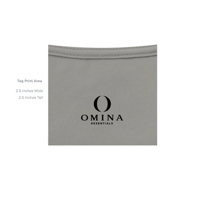 Omina Essentials grey heavyweight cotton t-shirt interior neck label with black logo print