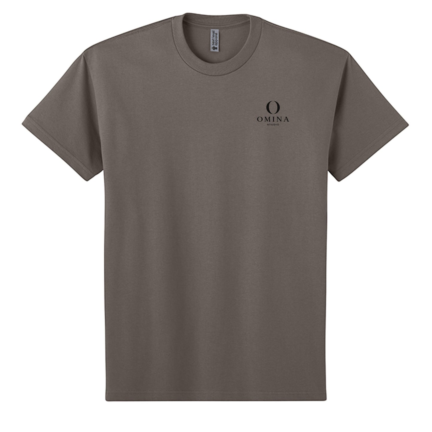 Omina heavyweight grey cotton t-shirt with Omina Studio logo on the chest in a relaxed fit