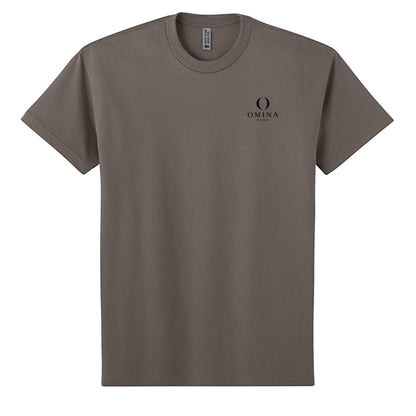 Omina heavyweight grey cotton t-shirt with Omina Studio logo on the chest in a relaxed fit