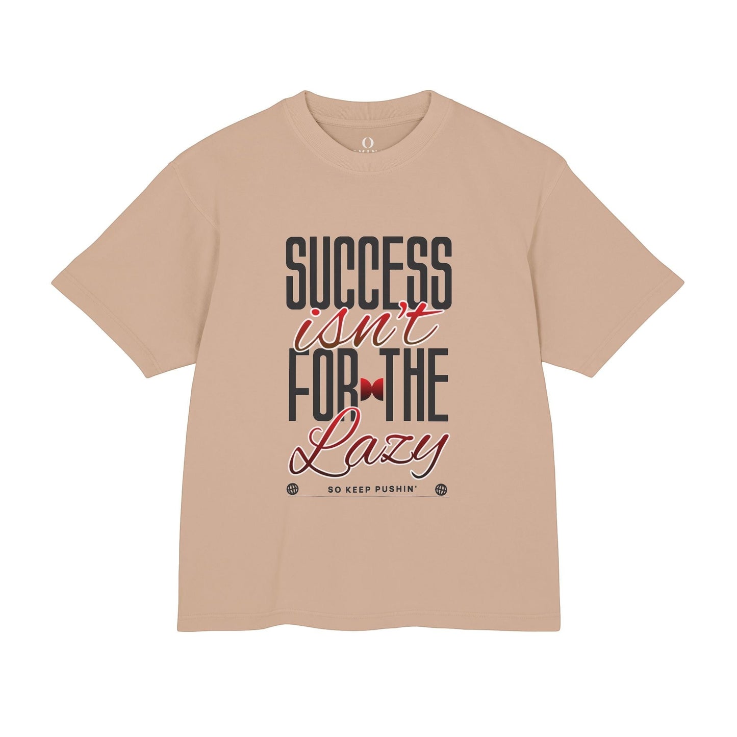 Omina heavyweight boxy cotton t-shirt in beige with Success Isn't For The Lazy motivational graphic print