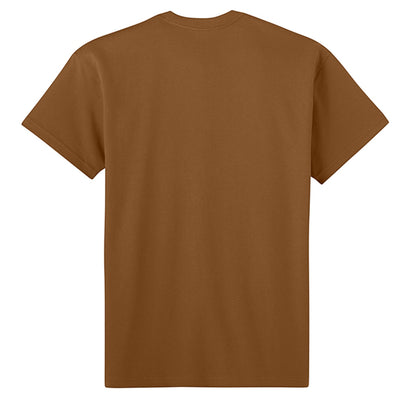 Back view of Omina Blessed, Not Pressed heavyweight brown cotton t-shirt with a relaxed fit and dropped shoulders.