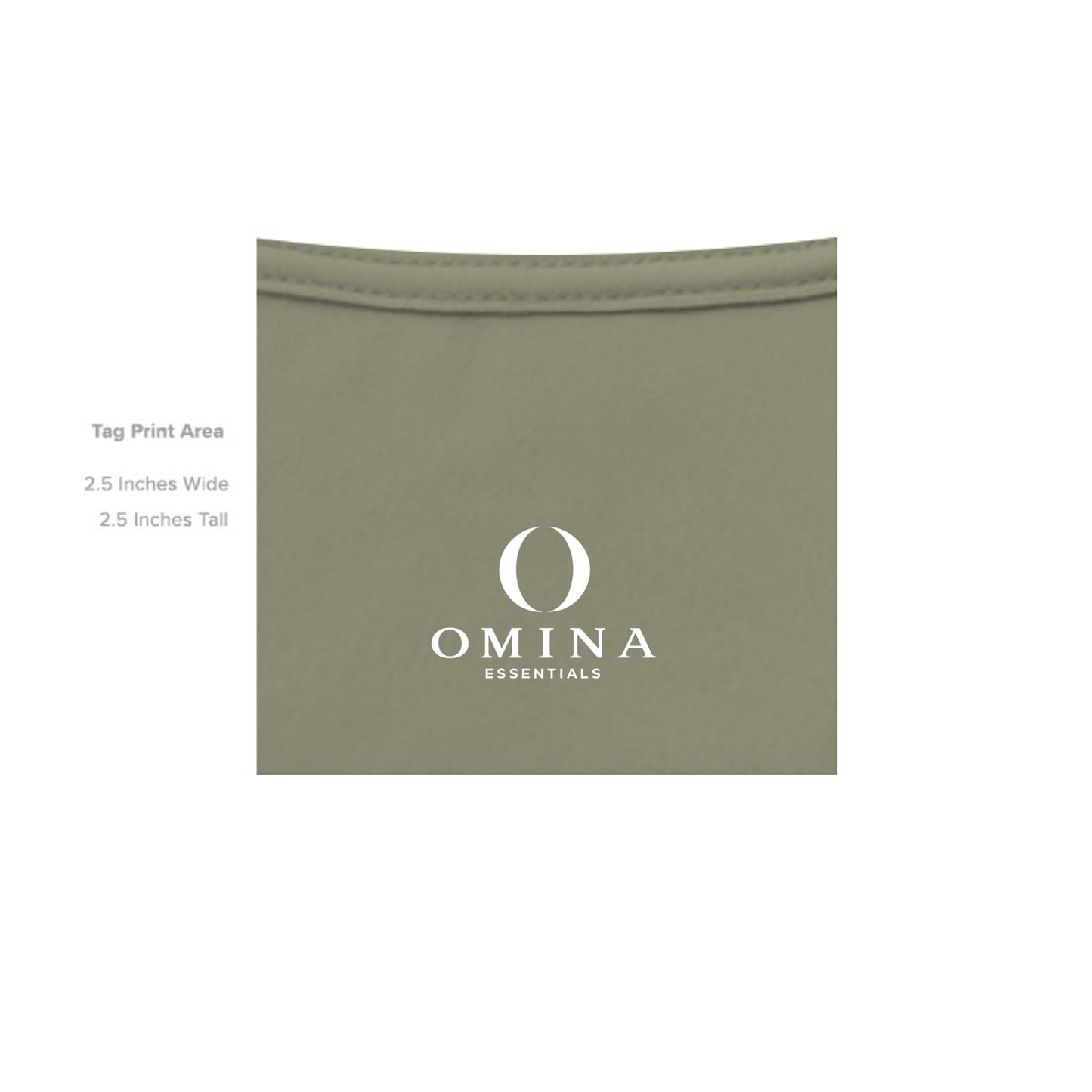 Omina Essentials heavyweight olive green cotton t-shirt interior neck label print area detail