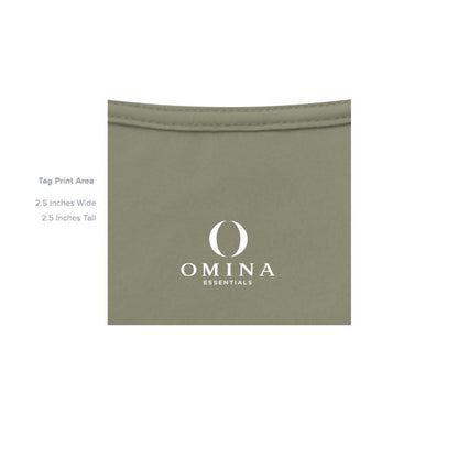 Omina Essentials heavyweight olive green cotton t-shirt interior neck label print area detail