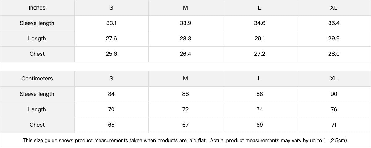 Omina size guide chart for Faith Over Fear zip hoodie showing sleeve, length, and chest measurements in inches and cm