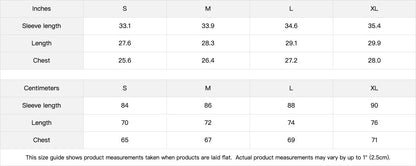 Omina size guide chart for Faith Over Fear zip hoodie showing sleeve, length, and chest measurements in inches and cm