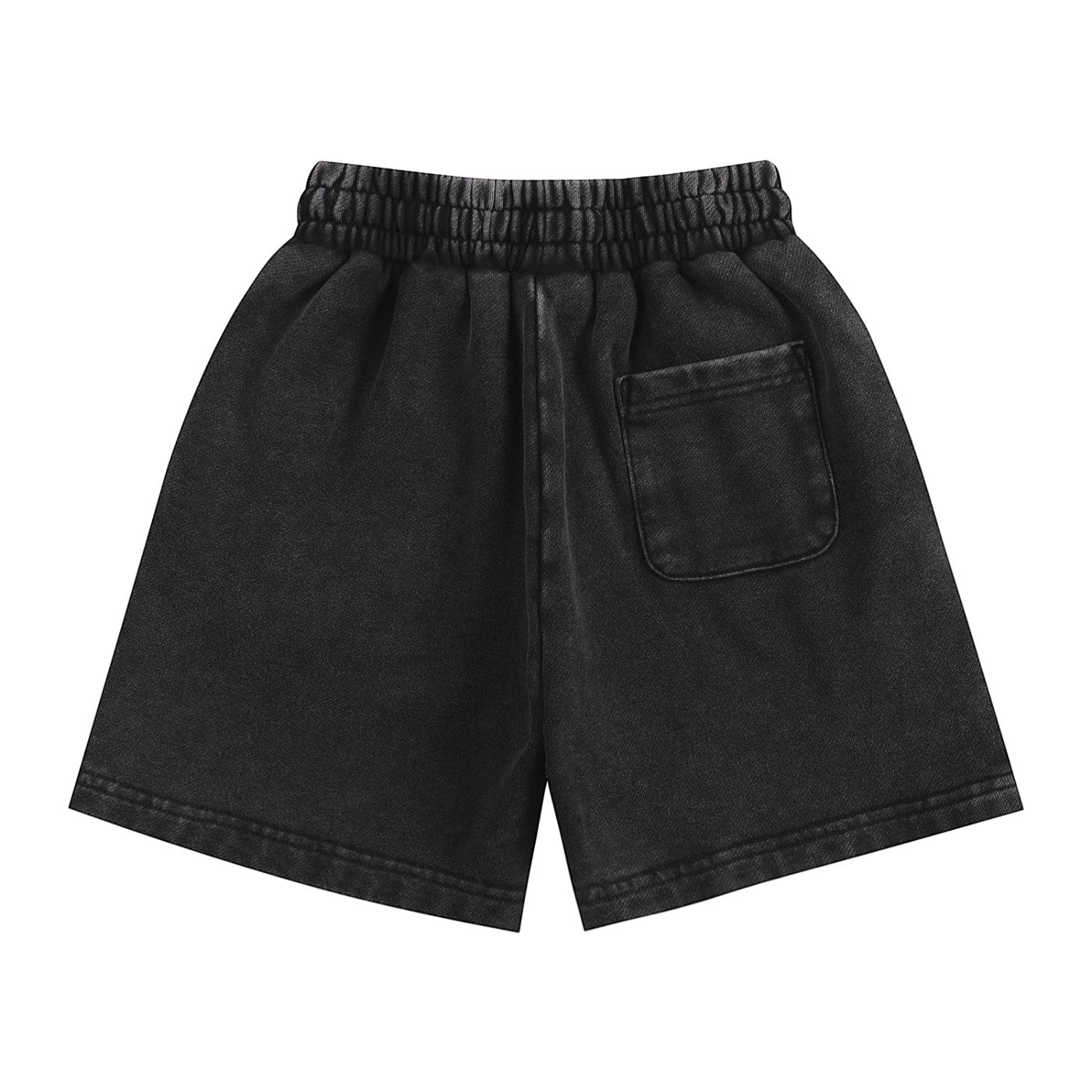 Omina Kids black snow-washed shorts with elastic waistband and single back pocket. Relaxed fit.