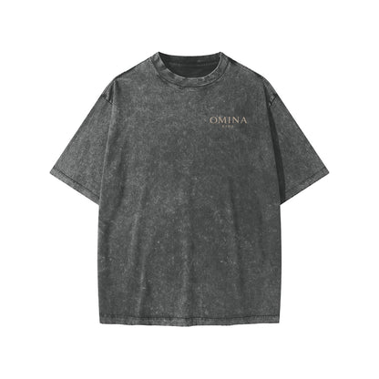 Omina Kids snow washed charcoal grey 100% cotton t-shirt with short sleeves and a round neck.