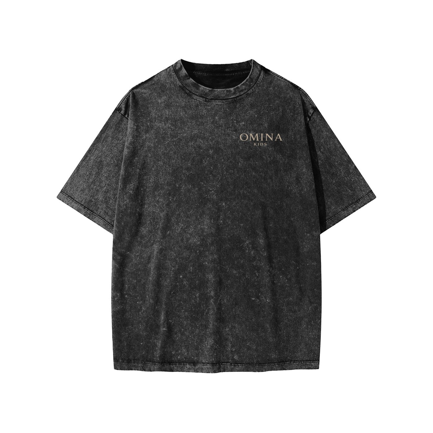 Omina Kids snow washed charcoal grey 100% cotton loose fit t-shirt with round neck and short sleeves.