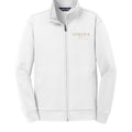 Omina Kids white 100% polyester full-zip fleece jacket with cadet collar and slash pockets.