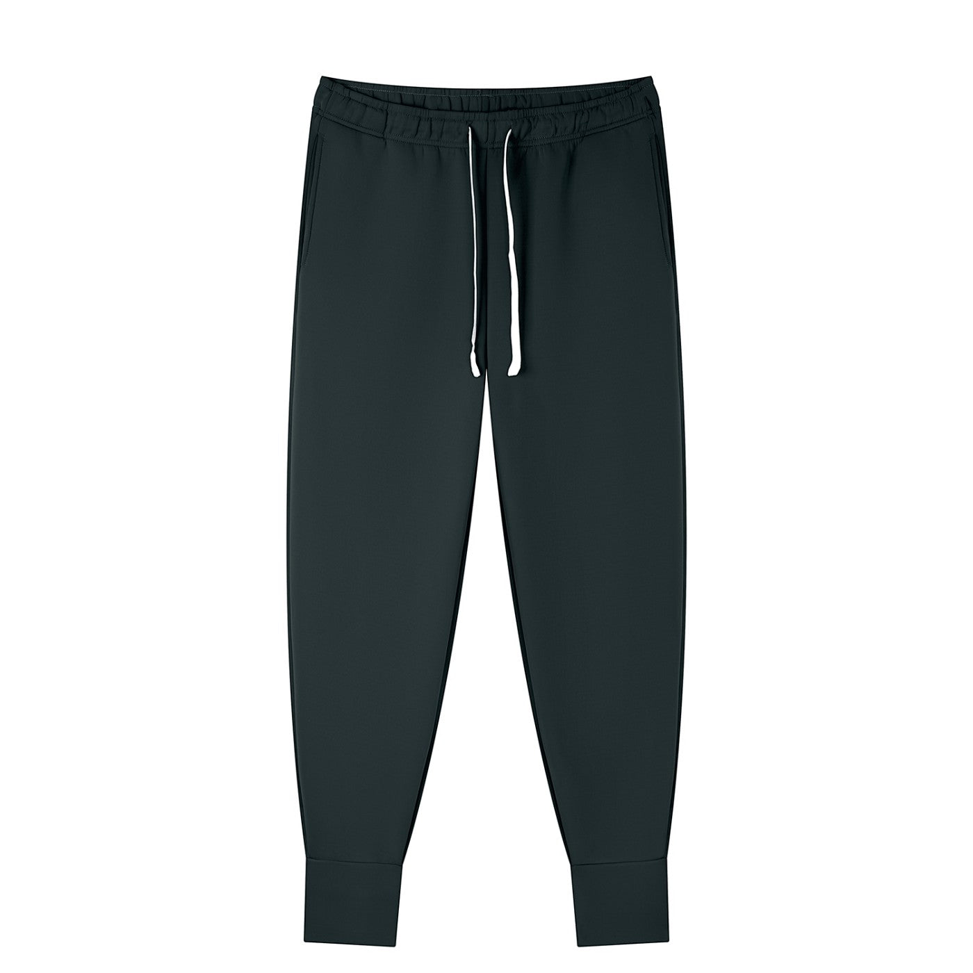 Omina Men's dark grey tapered leg drawstring joggers made from a polyester-spandex blend.