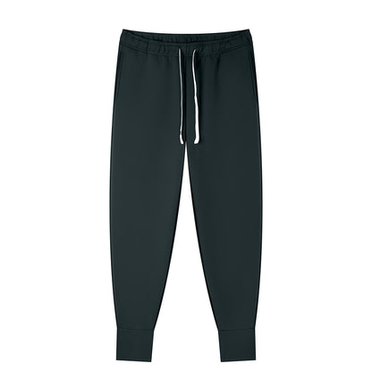 Omina Men's dark grey tapered leg drawstring joggers made from a polyester-spandex blend.