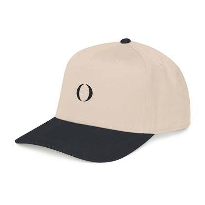Omina mid profile 5-panel baseball cap in beige and black with a structured front and embroidered logo.