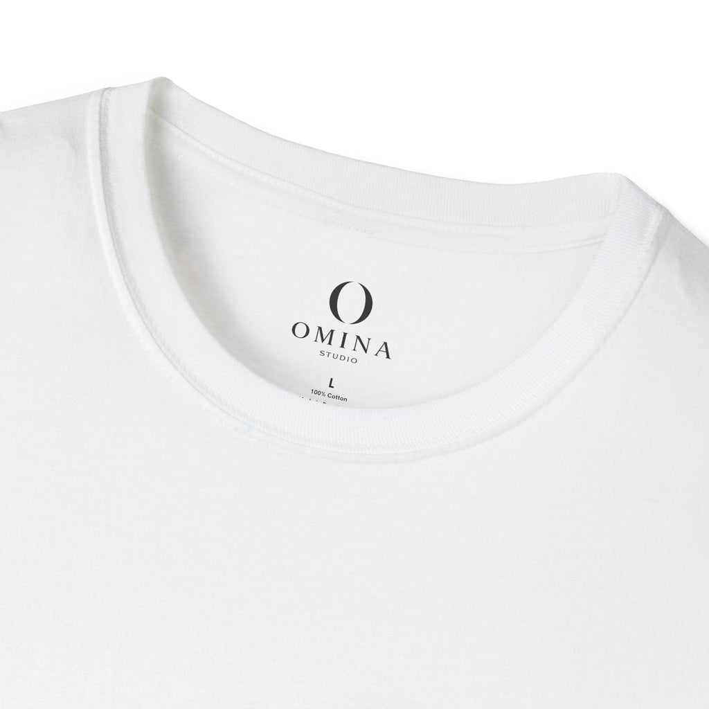 Omina white cotton t-shirt with ribbed collar and minimalist interior brand logo print