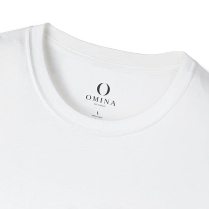 Omina white cotton t-shirt with ribbed collar and minimalist interior brand logo print