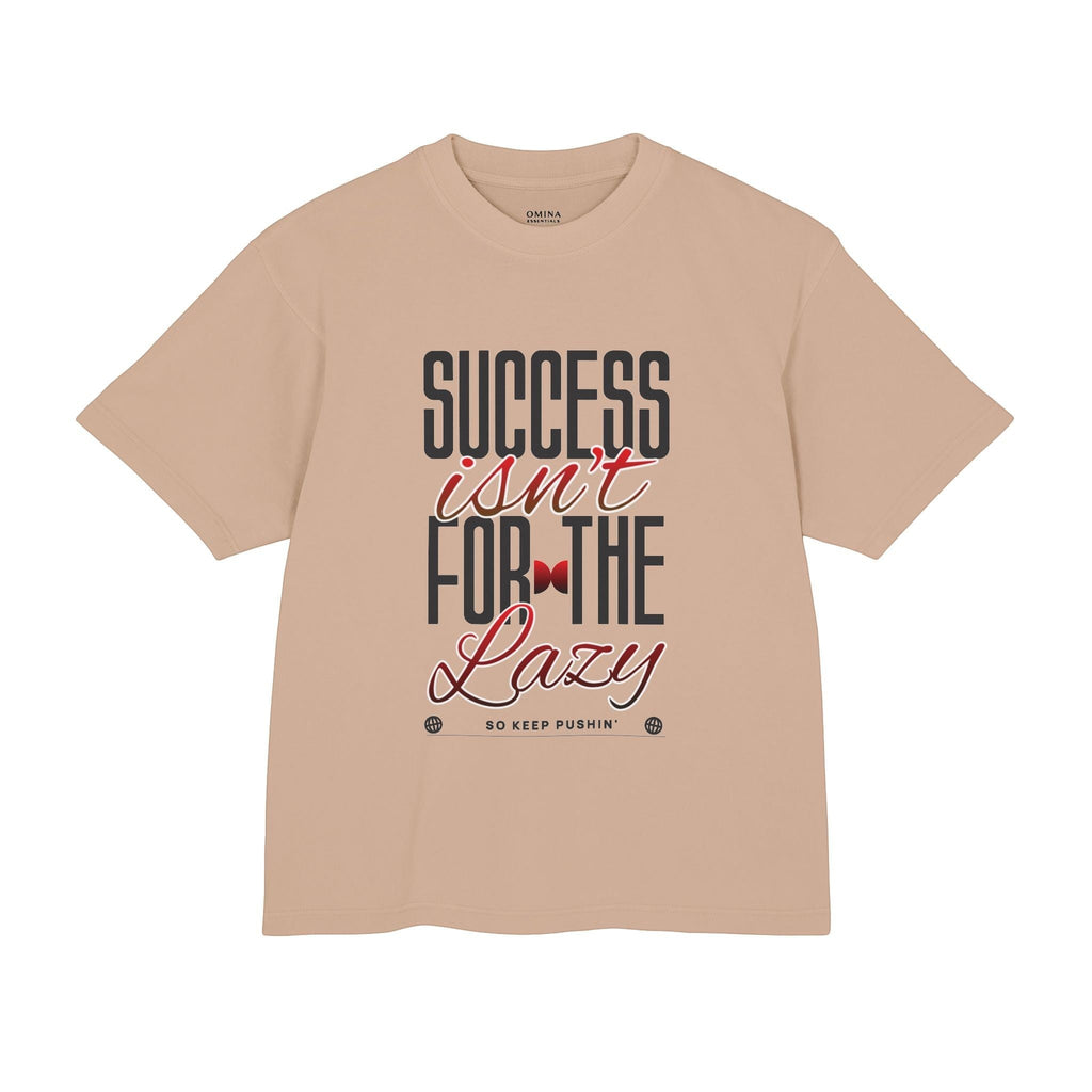 Omina heavyweight boxy cotton t-shirt in beige with Success Isn't For The Lazy motivational graphic print.