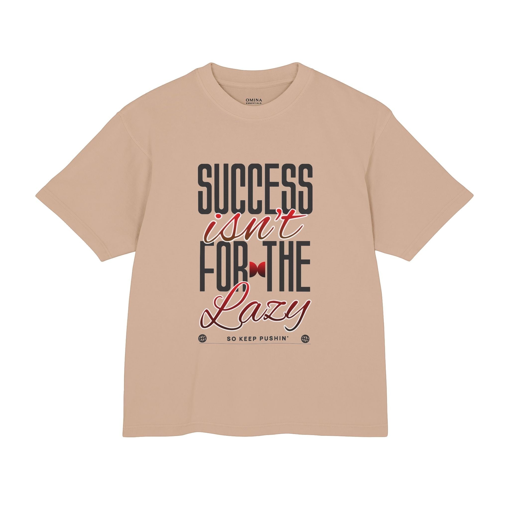 Omina heavyweight boxy cotton t-shirt in beige with Success Isn't For The Lazy motivational graphic print.