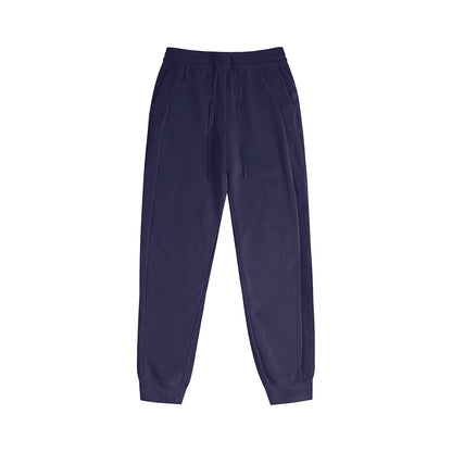 Omina women's navy blue cotton-blend jogger pants with a mid-waist drawstring and ribbed cuffs.