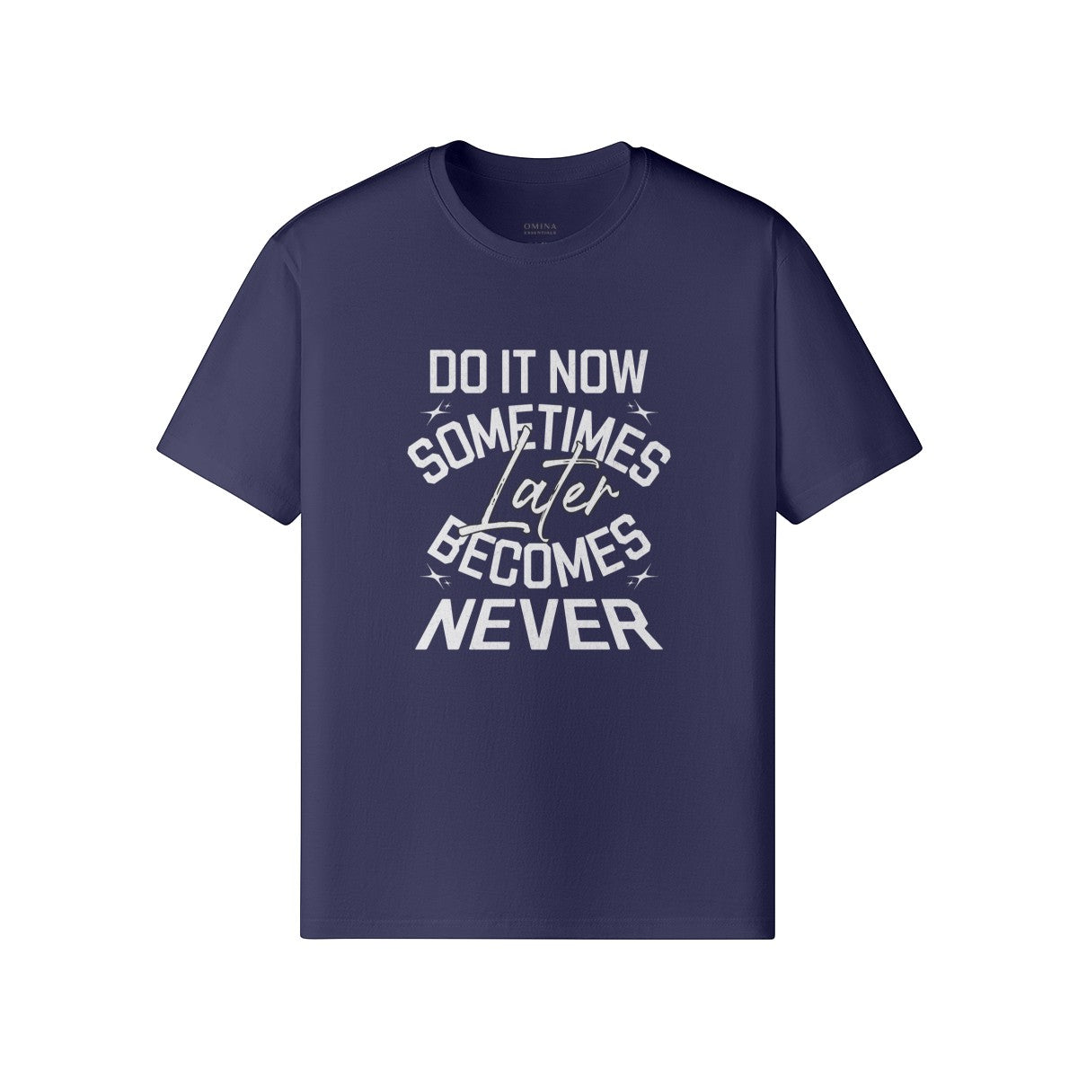 Omina navy blue combed cotton t-shirt with white Do It Now graphic print, featuring a classic crew neck fit.